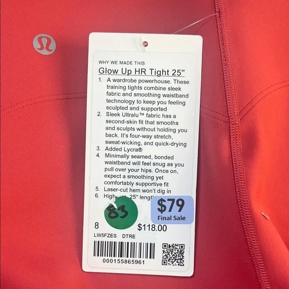 Lululemon NWT Glow Up HR Leggings 25” Desert Red Size 8 - Picture 4 of 4